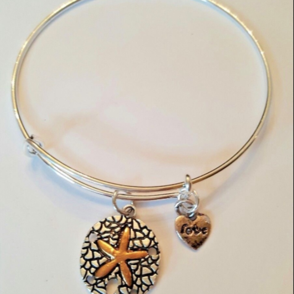Silver Tone Bracelet Starfish Sand Dollar Beach adjustable  nautical *